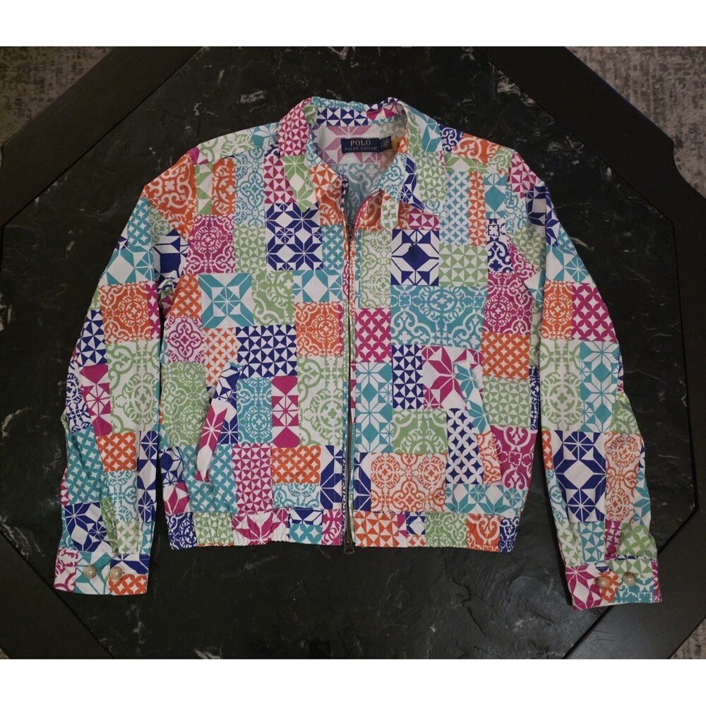 Polo Ralph Lauren Patchwork Eisenhower Jacket Womens S Geometric Cotton Full Zip